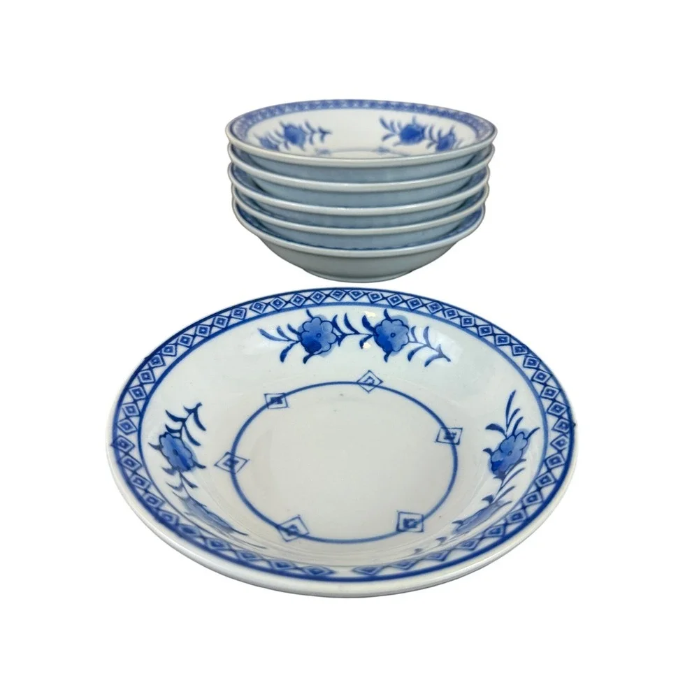 VTG Set SIX (6) IDG Williams Sonoma MCM Blue White Grande Cuisine Berry Bowls